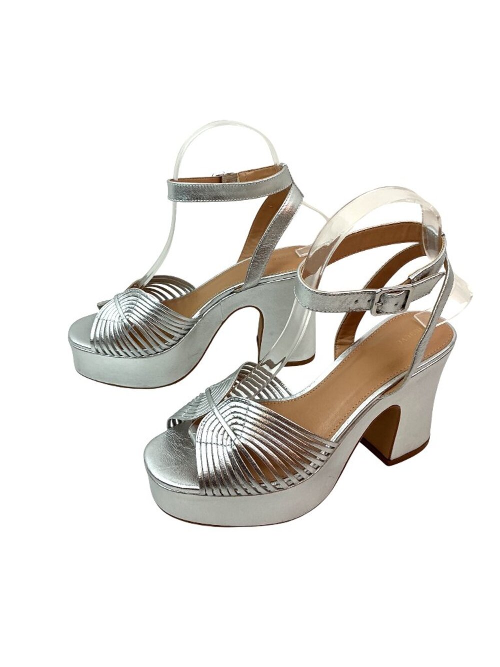 New Anthropologie Maeve Lorelei Platform Ankle Strap Sandals Womens 37 Silver